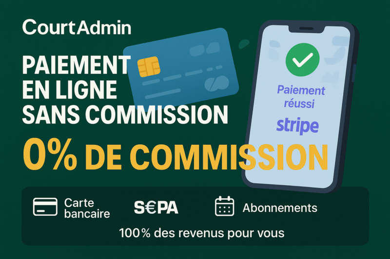 Paiement en ligne sans commission pour club de sport avec CourtAdmin